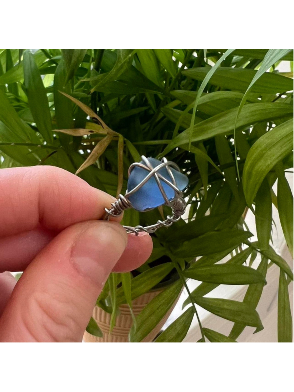 Handmade silver wire wrapped deep blue seaglass ring 🌊💫

PM me with any questi